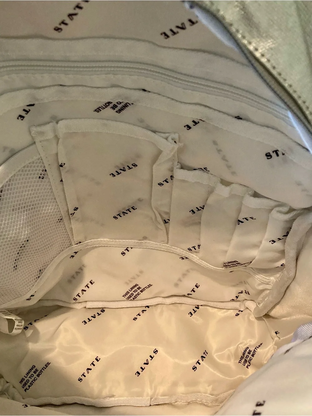 NWT STATE Bags Kane Kids Backpack in a shimmering silver metallic color